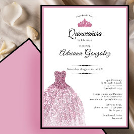 Convites Vestido elegante 15º aniversário rosa Quinceanera
