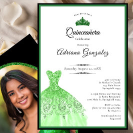 Convites Vestido elegante 15º Aniversário verde Quinceanera