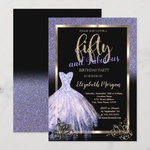 Convites Vestido Elegante com Glitter Violeta para Festa de