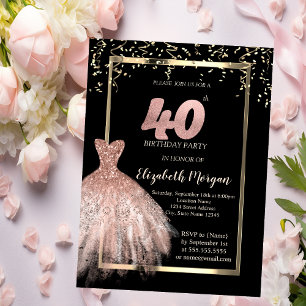 Convites Vestido Elegante, Confetti Rosa Dourada aniversári