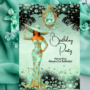 Convites Vestido Elegante de Jóias de Hortelã Aniversário D