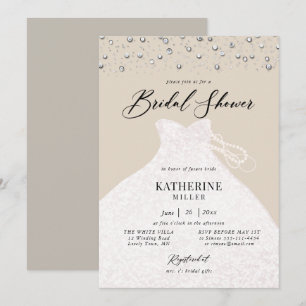 Convites Vestido Elegante em Pearls Clássico Chá de panela 