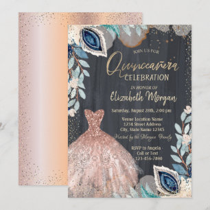 Convites Vestido Elegante,Festa de Quince Anos com Penas e