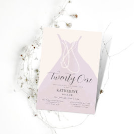 Convites Vestido Elegante Pérolas Rosa aniversário de 21 an