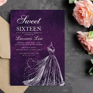 Convites Vestido Elegante Púrpura Doce Dezesseis 16 Anivers