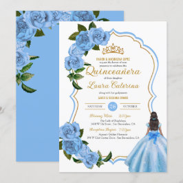 Convites Vestido Elegante Quinceanera Rosas Azuis Claros Co