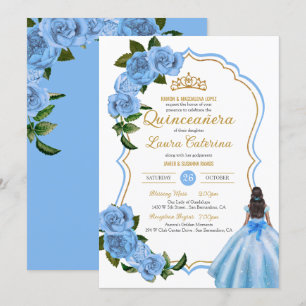 Convites Vestido Elegante Quinceanera Rosas Azuis Claros Co