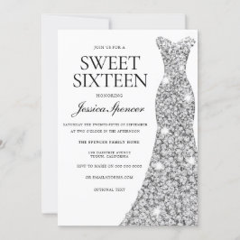 Convites Vestido Elegante Silver Sparkle Sweet 16 Convide