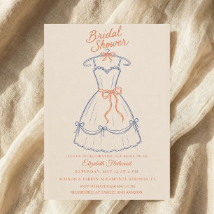 Convites Vestido Esboço Chuveiro de Noiva Coquette Laço Fit