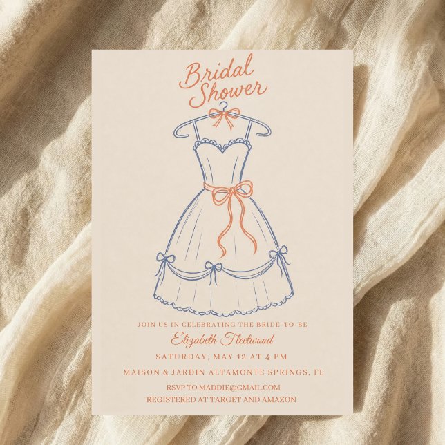 Convites Vestido Esboço Chuveiro de Noiva Coquette Laço Fit (Criador carregado)