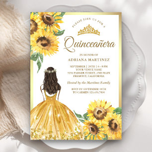 Convites Vestido Floral Amarelo Girassóis Dourado Quinceane