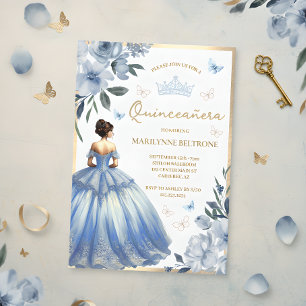 Convites Vestido Floral Azul Borboleta Quinceañera