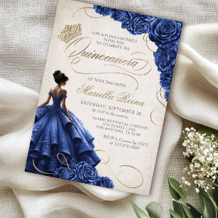 Convites Vestido Floral Azul Quinceañera