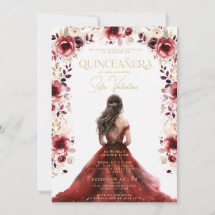 Convites Vestido Floral Burgundy Quinceañera Vestido de Gal