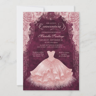 Convites Vestido Floral Cor-de-Rosa Cinzento Quinceanera Co