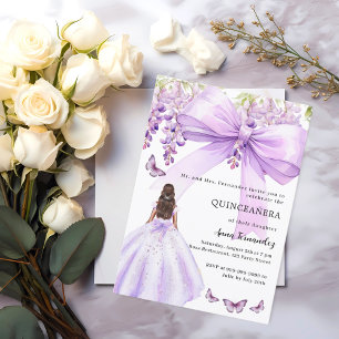 Convites Vestido floral de laço lavanda para Quinceanera