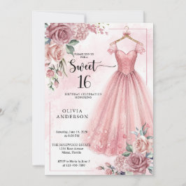Convites Vestido Floral Dusty Pink Sweet 16
