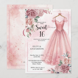 Convites Vestido Floral Dusty Pink Sweet 16