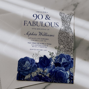 Convites Vestido Floral e de Diamantes Azul Marinho para 90