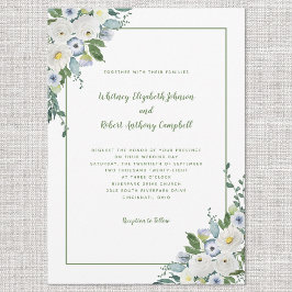 Convites Vestido Floral Elegante Aquarela Branco Chic Verde