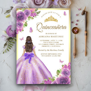 Convites Vestido Floral Lavanda Borboleta Dourada Quinceane