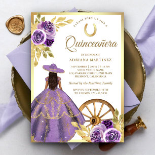 Convites Vestido Floral Lilás Empoeirado Charro Dourado Qui