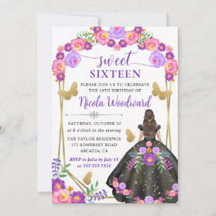Convites Vestido Floral Mexicano Morena Aquarela Sweet 16