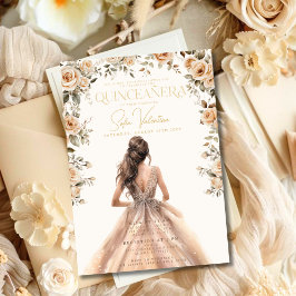 Convites Vestido Floral Quinceañera Champagne Dourado Princ