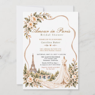 Convites Vestido Floral Romântico Taupe Parisiense para Chá