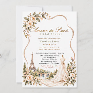 Convites Vestido Floral Romântico Taupe Parisiense para Chá