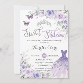 Convites Vestido Floral Roxo Sweet Sixteen para Aniversário