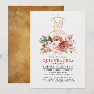 Convites Vestido Floral Rústico de Quinceanera Aniversário