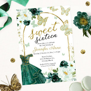 Convites Vestido Floral Verde Esmeralda Elegante para Doze 