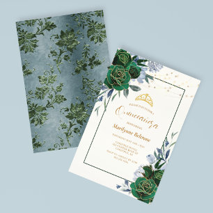Convites Vestido Floral Verde Esmeralda Quinceañera