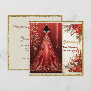 Convites Vestido Formal Vermelho Quinceañera Aniversário Co