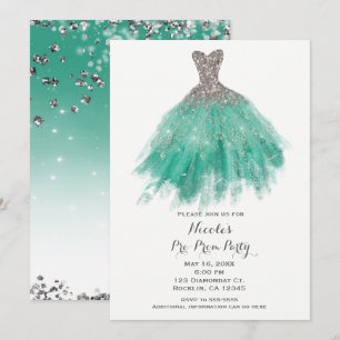 Convites Vestido Glam Glitter Prata e Verde Água Antes da F