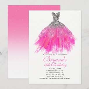 Convites Vestido Glamour com Lantejoulas Rosa e Prata Festa