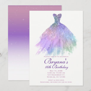 Convites Vestido Glamour com Purpurina de Pasta Purple Fest