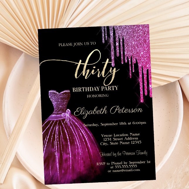Convites Vestido Glamouroso Brilho Chic Gotas 30º Aniversár (Criador carregado)