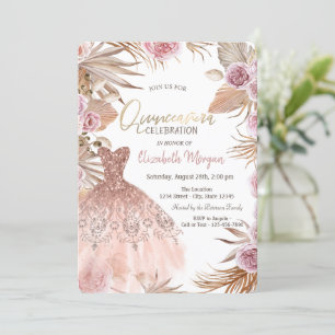 Convites Vestido Glitter Boho Flores Quinceañera