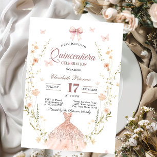 Convites Vestido Glitter Chic de Flores Silvestres Laço Qui