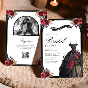 Convites Vestido Gótico de Rosas Vermelhas Código QR Foto C