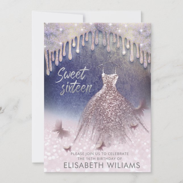 Convites Vestido gótico gira rosa ouro-ombre (Frente)