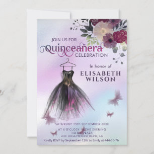Convites Vestido holográfico floral adorável Quinceañera