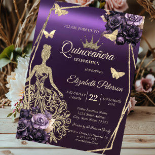 Convites Vestido Lantejoulas, Borboleta Violetas Rosas Quin