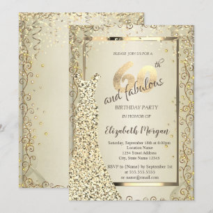 Convites Vestido Lantejoulas Chique Dourado Aniversário de 
