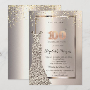 Convites Vestido Lantejoulas Confete Marfim 100 Anos de Nas