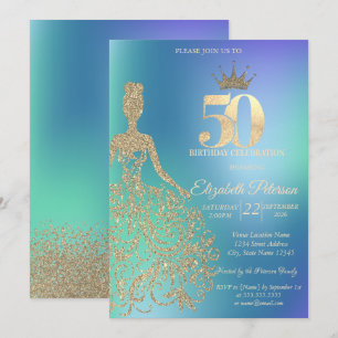 Convites Vestido Lantejoulas, Diamantes Azul Ombre 50º Aniv