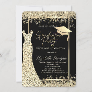 Convites Vestido Lantejoulas Dourado Confete Formatura