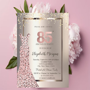 Convites Vestido Lantejoulas Dourado Rosa Aniversário 85